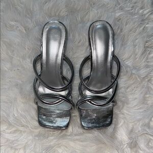 Elegant Silver Strappy Women's Heels